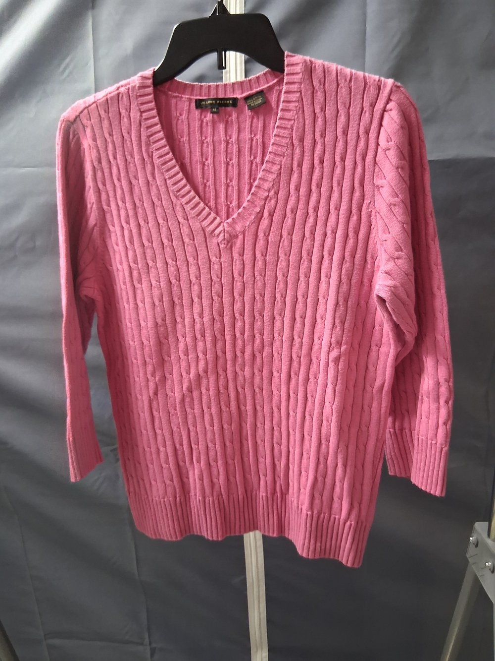 JEANNE PIERRE Pink Cable-Knit V-Neck Sweater